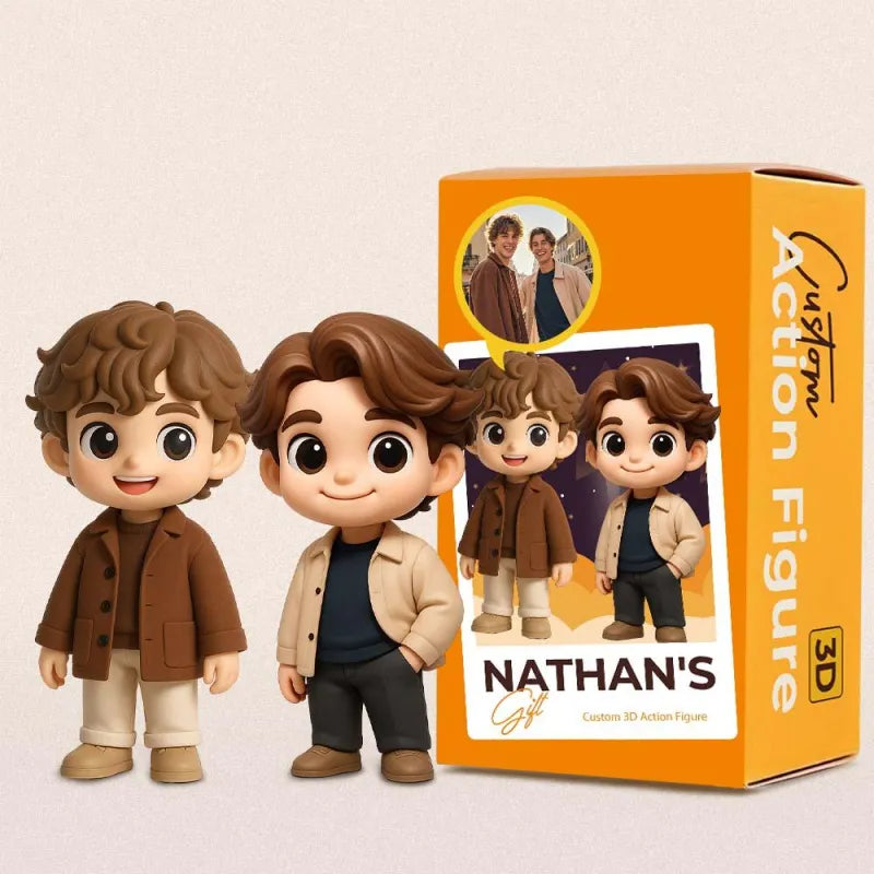 Custom 3D Printed Brother Portrait - Personalized Sibling Gift from Photo - One-of-a-kind Cartoon Character with Name Box