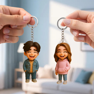 Custom Couple Figurine Keychain from Photo – Personalized Anniversary Gift for Two