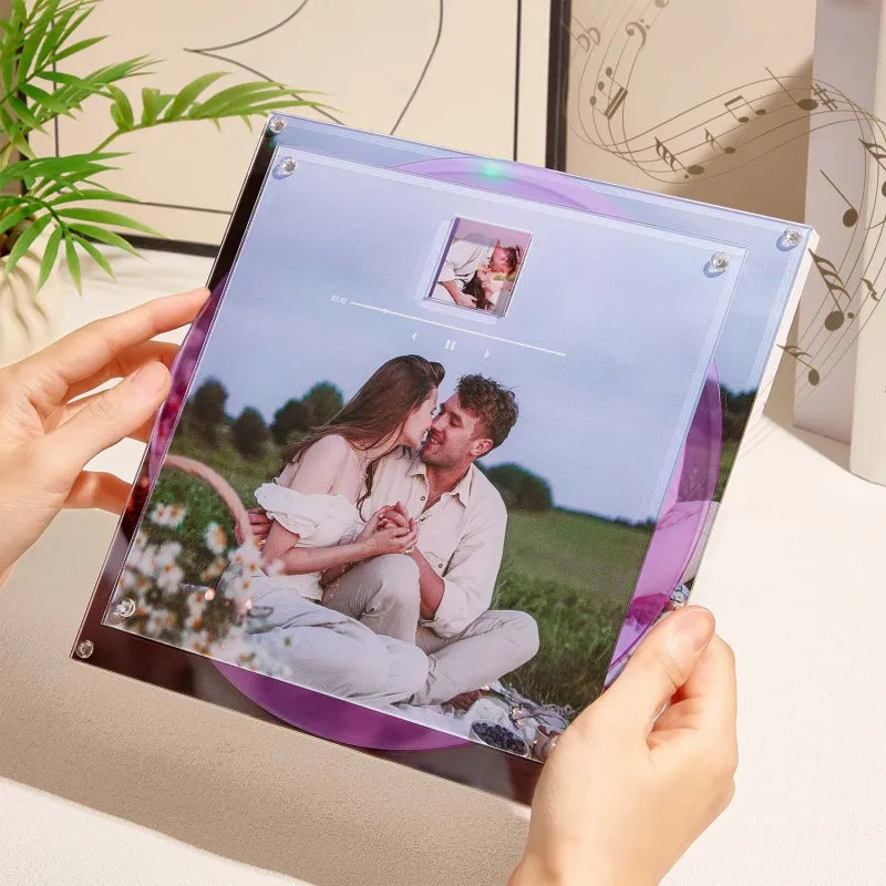 Custom Acrylic Music Photo Frame with Rotating Disc - Personalized Photo & Song, Voice Recordable Christmas Gift