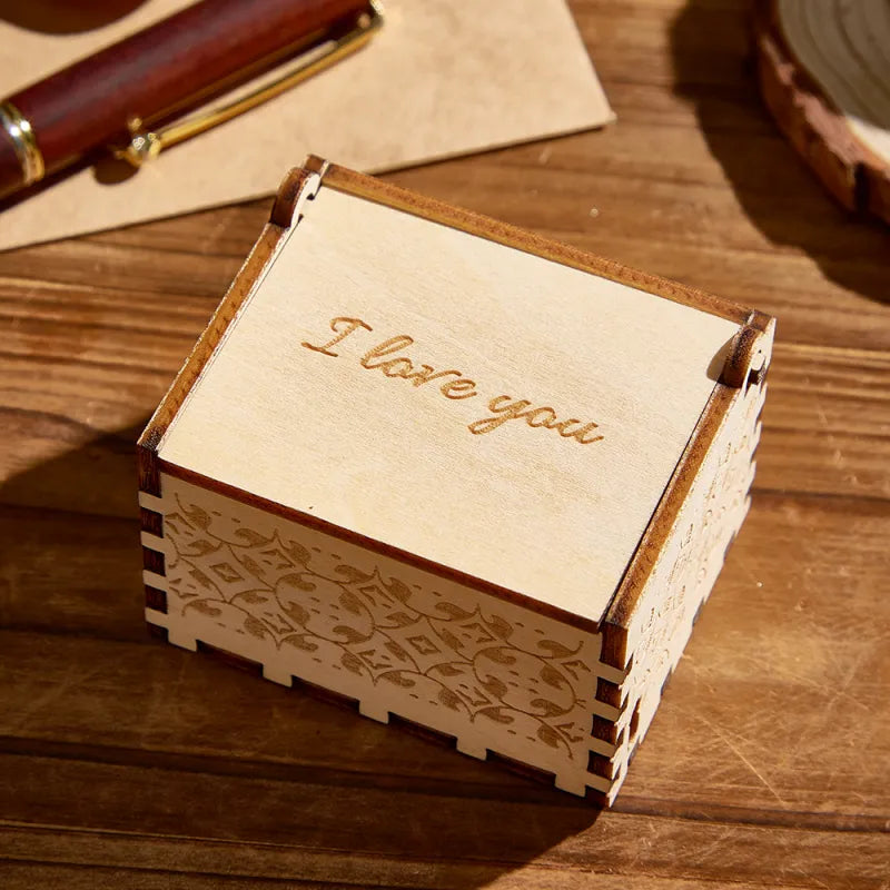 Personalized Wooden Music Box - Custom Song, Voice Recording & Engraved Text, Anniversary Gift