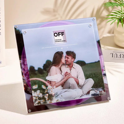 Custom Acrylic Music Photo Frame with Rotating Disc - Personalized Photo & Song, Voice Recordable Christmas Gift