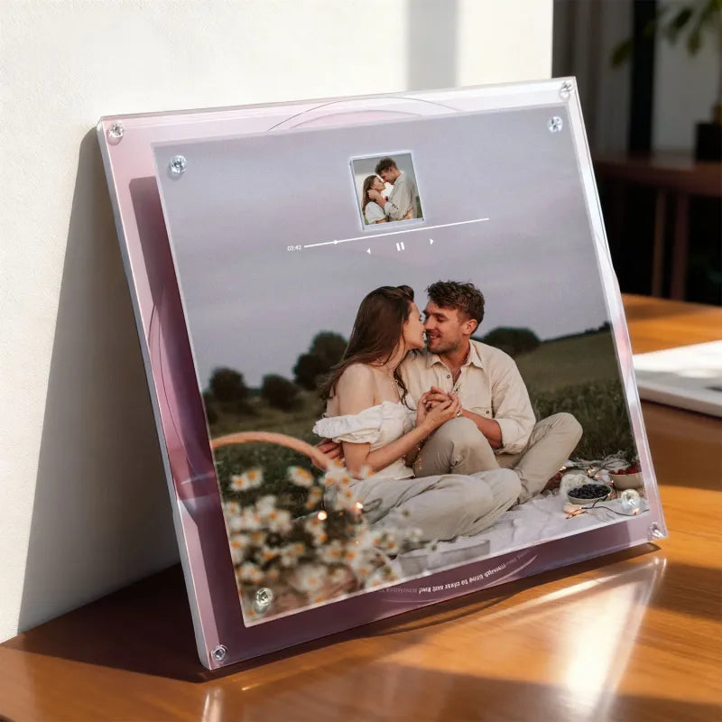 Custom Acrylic Music Photo Frame with Rotating Disc - Personalized Photo & Song, Voice Recordable Christmas Gift