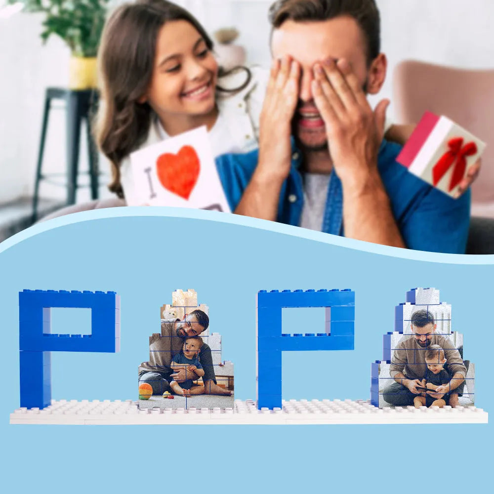 Personalized PAPA Photo Building Brick Puzzles Photo Block Father's Day Gifts