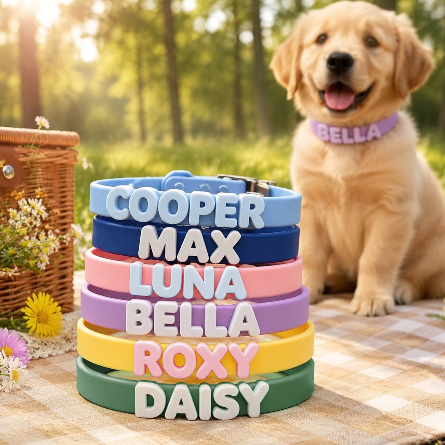 Waterproof Dog Collar with Custom Letter Charms - Pet Collar