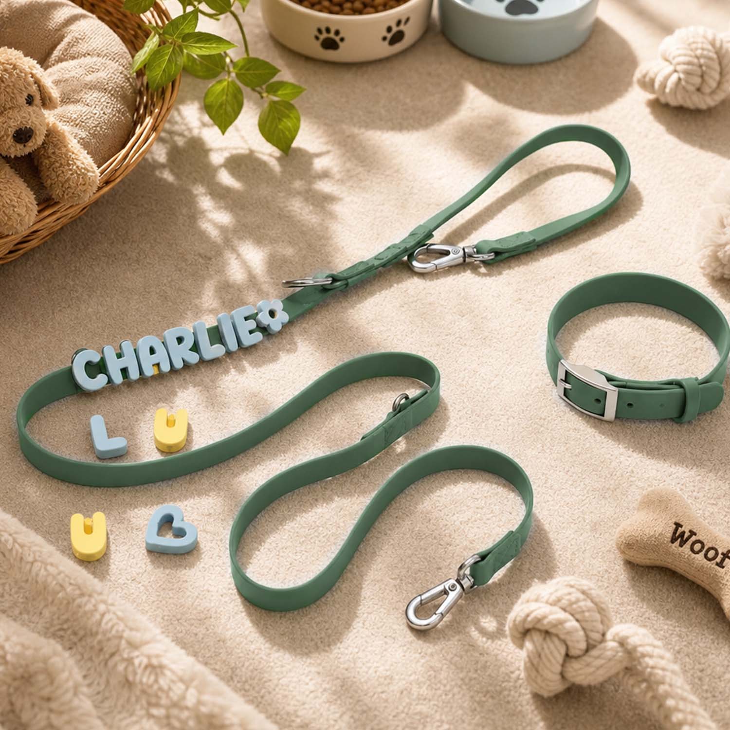 Waterproof Dog Collar with Custom Letter Charms - Pet Collar