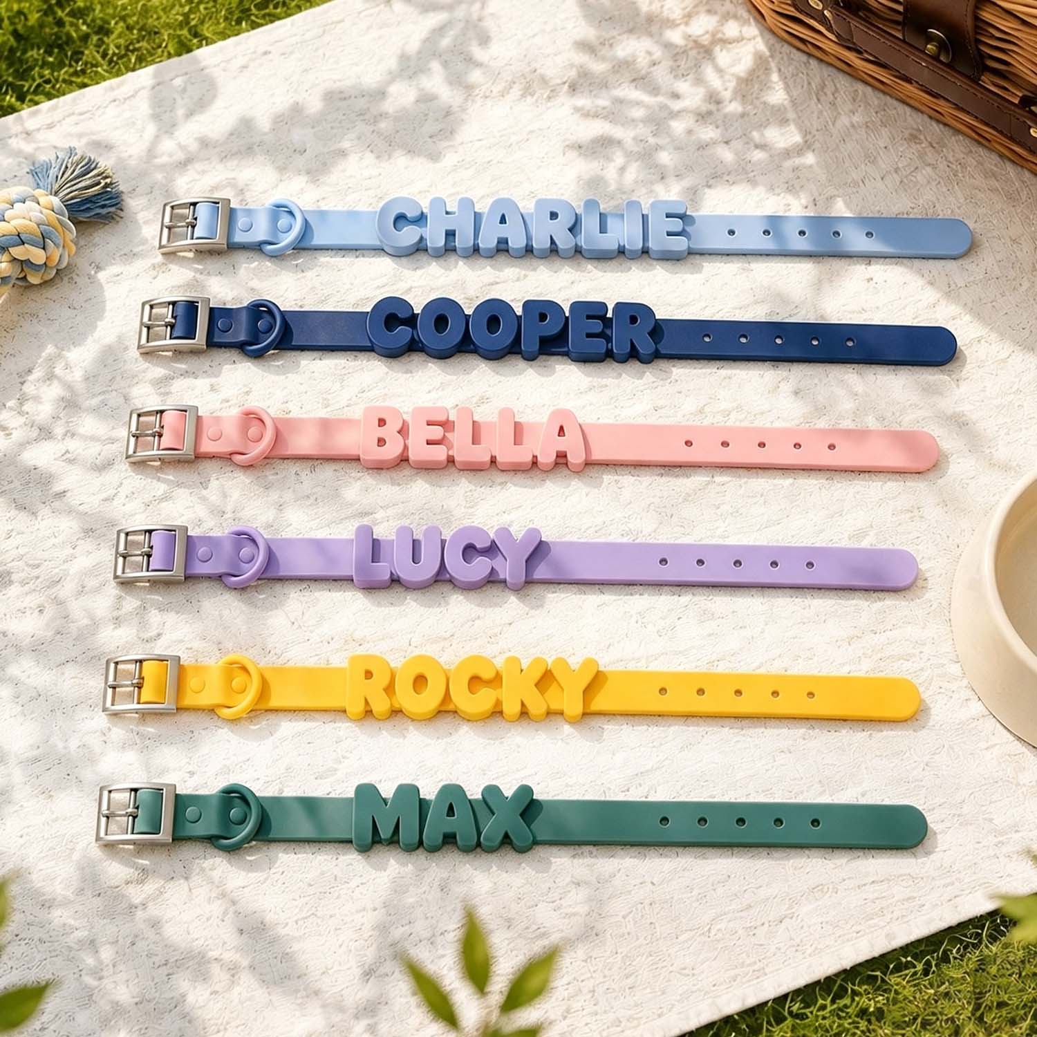 Waterproof Dog Collar with Custom Letter Charms - Pet Collar