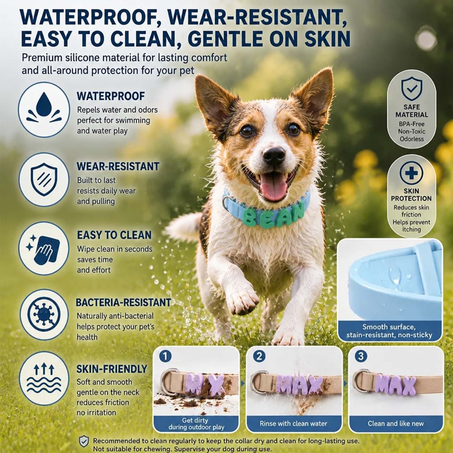 Waterproof Dog Collar with Custom Letter Charms - Pet Collar