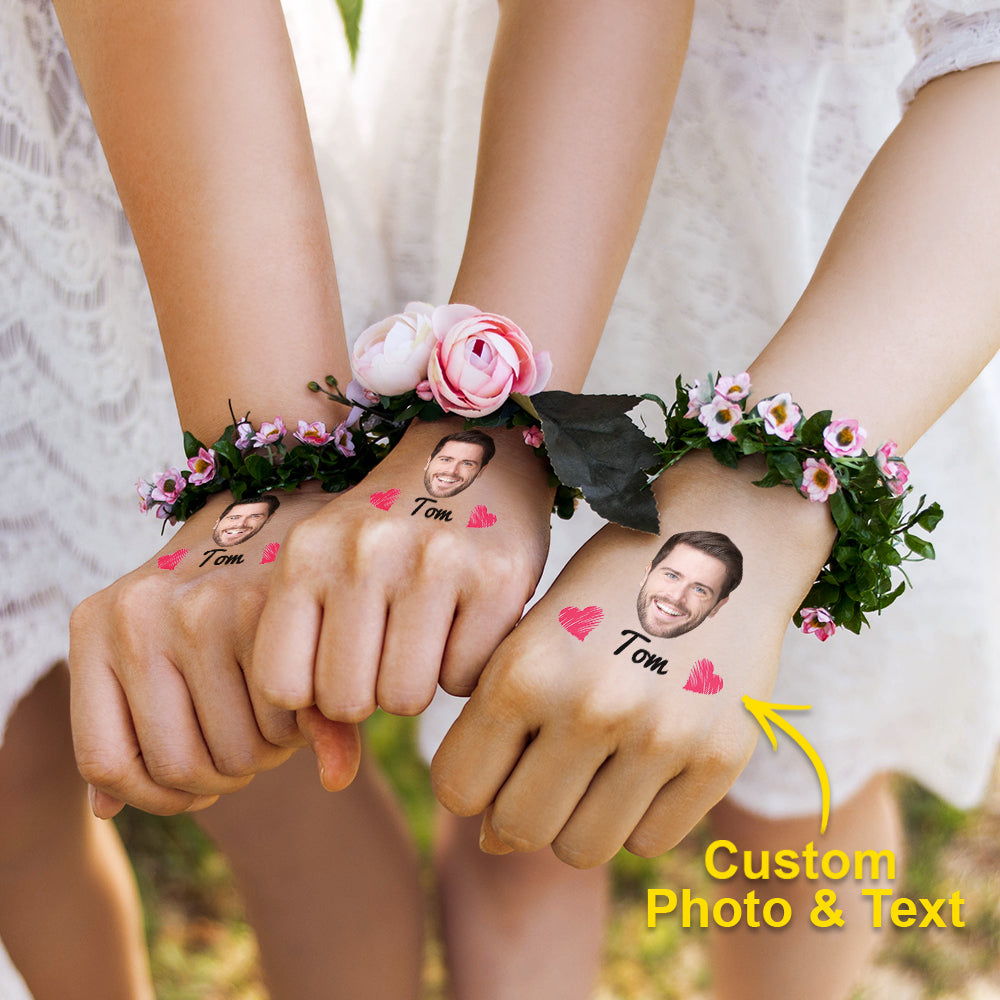 Personalized Waterproof Temporary Face Photo Tattoo Stickers with Name Set of 15 Bachelorette Party Birthday Wedding Favors