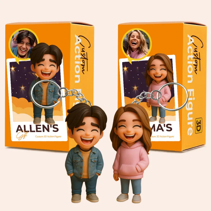 Personalized 3D Couple Portrait Keychain from Photo – Custom Double Figure Souvenir