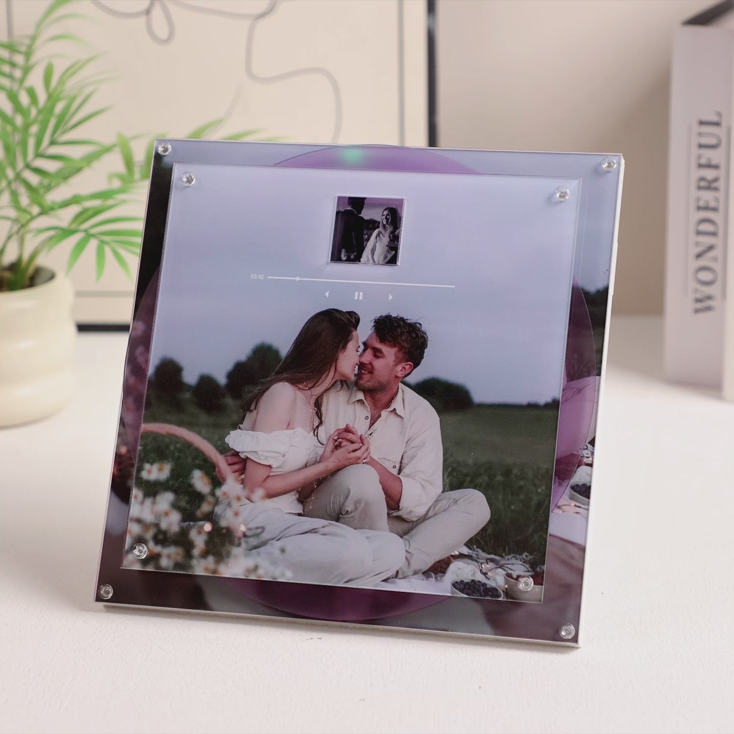 Custom Acrylic Music Photo Frame with Rotating Disc - Personalized Photo & Song, Voice Recordable Christmas Gift