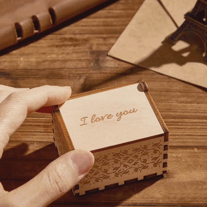 Personalized Wooden Music Box - Custom Song, Voice Recording & Engraved Text, Anniversary Gift